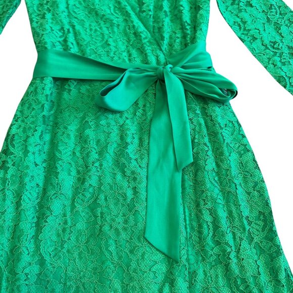 Diane Von Furstenberg DVF Julianna Lace Wrap Dress Green 3/4 Sleeve Size 10 - Picture 6 of 15